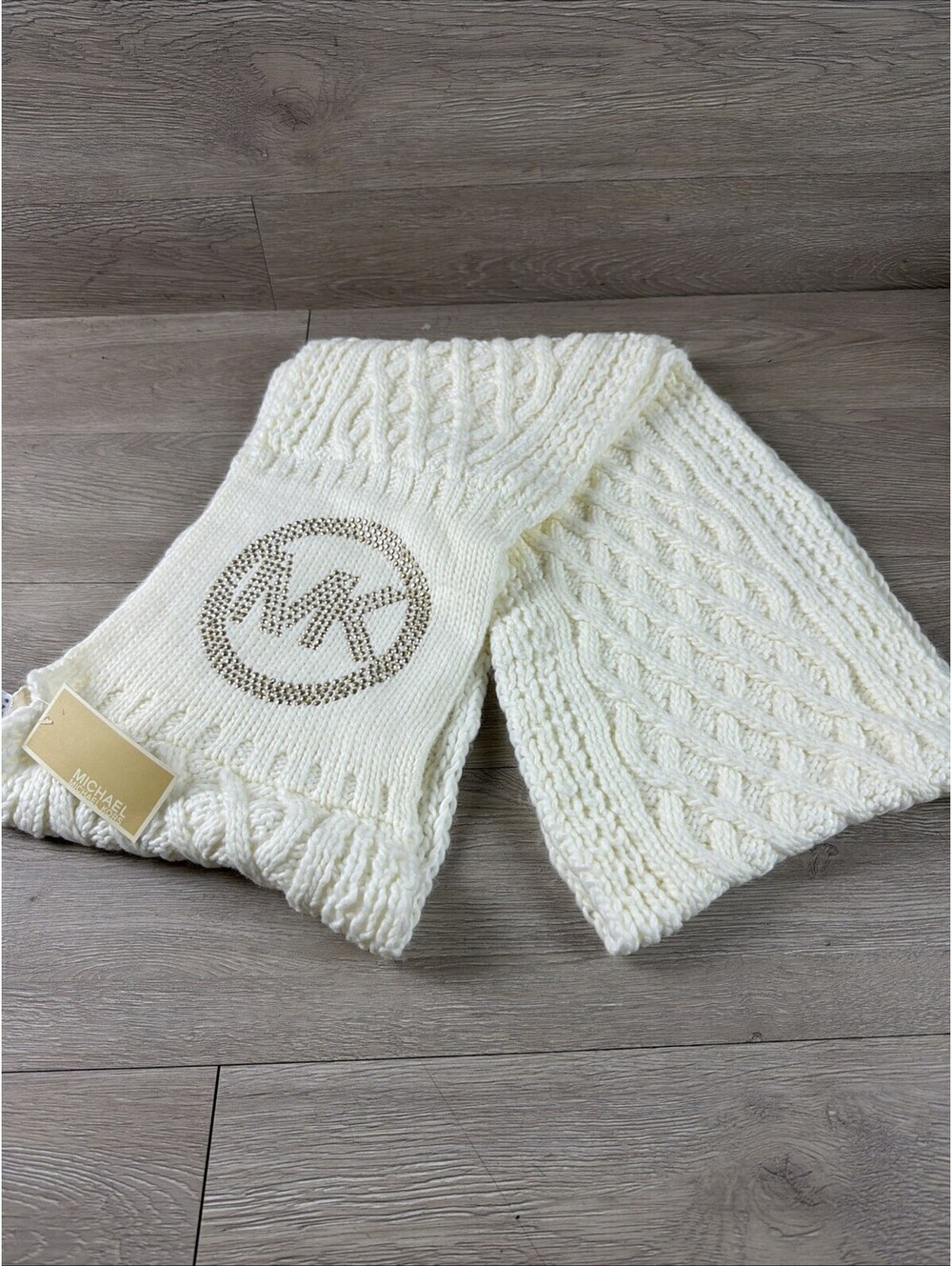 Michael Kors Scarf Womens One Size White MK Logo Metallic Knit NWT